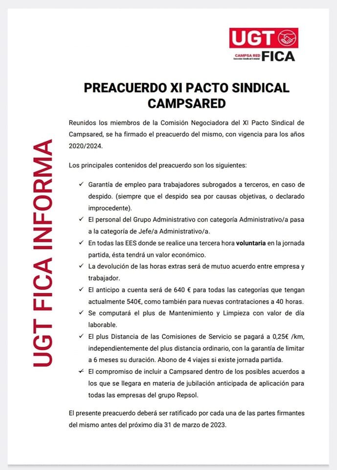 XI Pacto Sindical Campsared 2020-2024